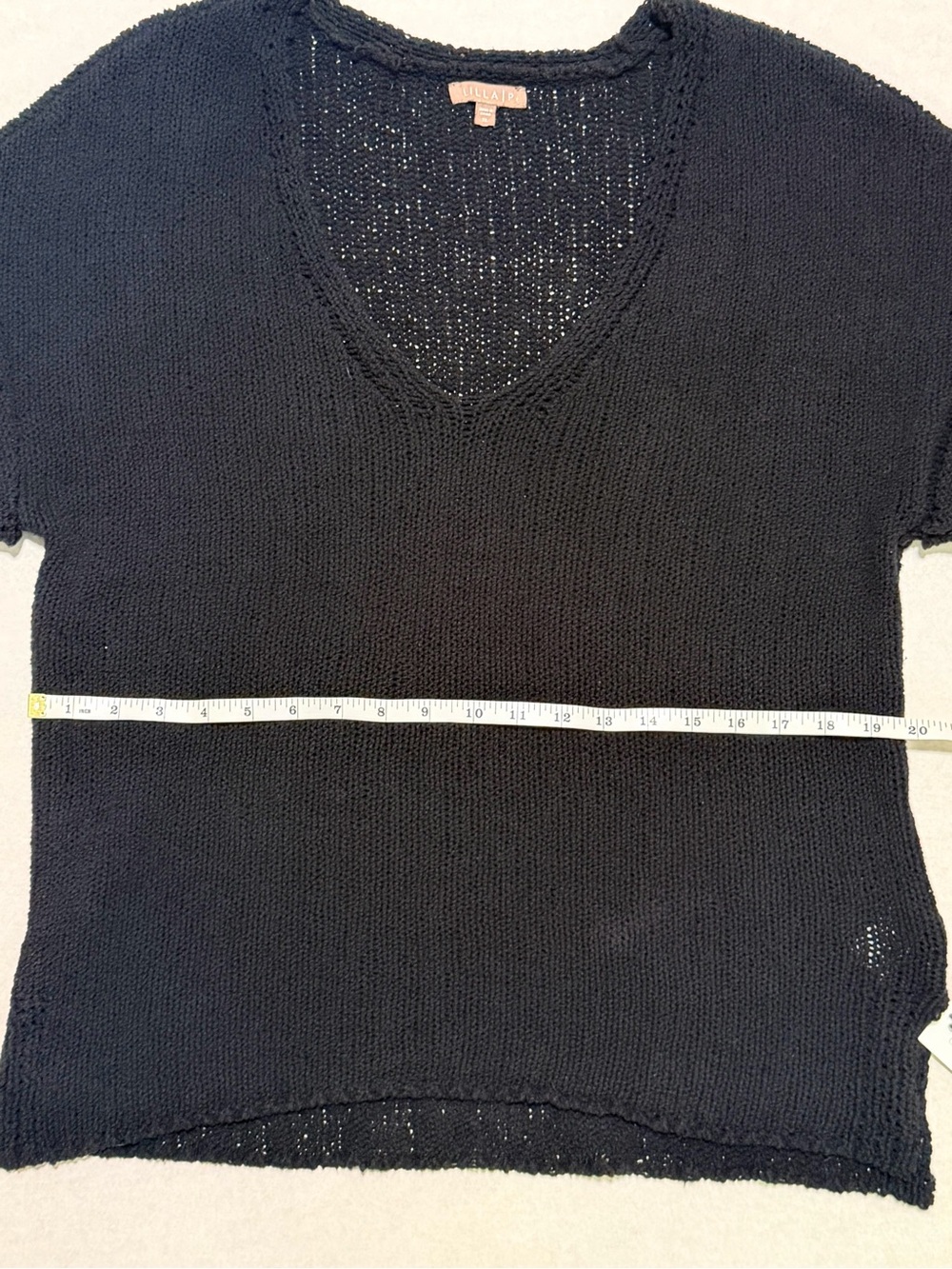 LILLA P Women's Black Knit V-Neck Short Sleeve Sweater Top Size XL - Picture 5 of 10